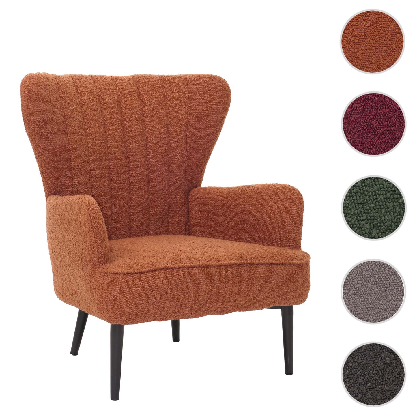 Cosmo Casa - Loungestoel - Cocktail-Vleugelfauteuil - Gestoffeerde Retro Vintage Stoel - Boucle Stof - 600gm - Terracotta