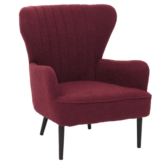 Cosmo Casa - Loungestoel - Cocktail-Vleugelfauteuil - Gestoffeerde Retro Vintage Stoel - Boucle Stof - 600gm - Bordeaux