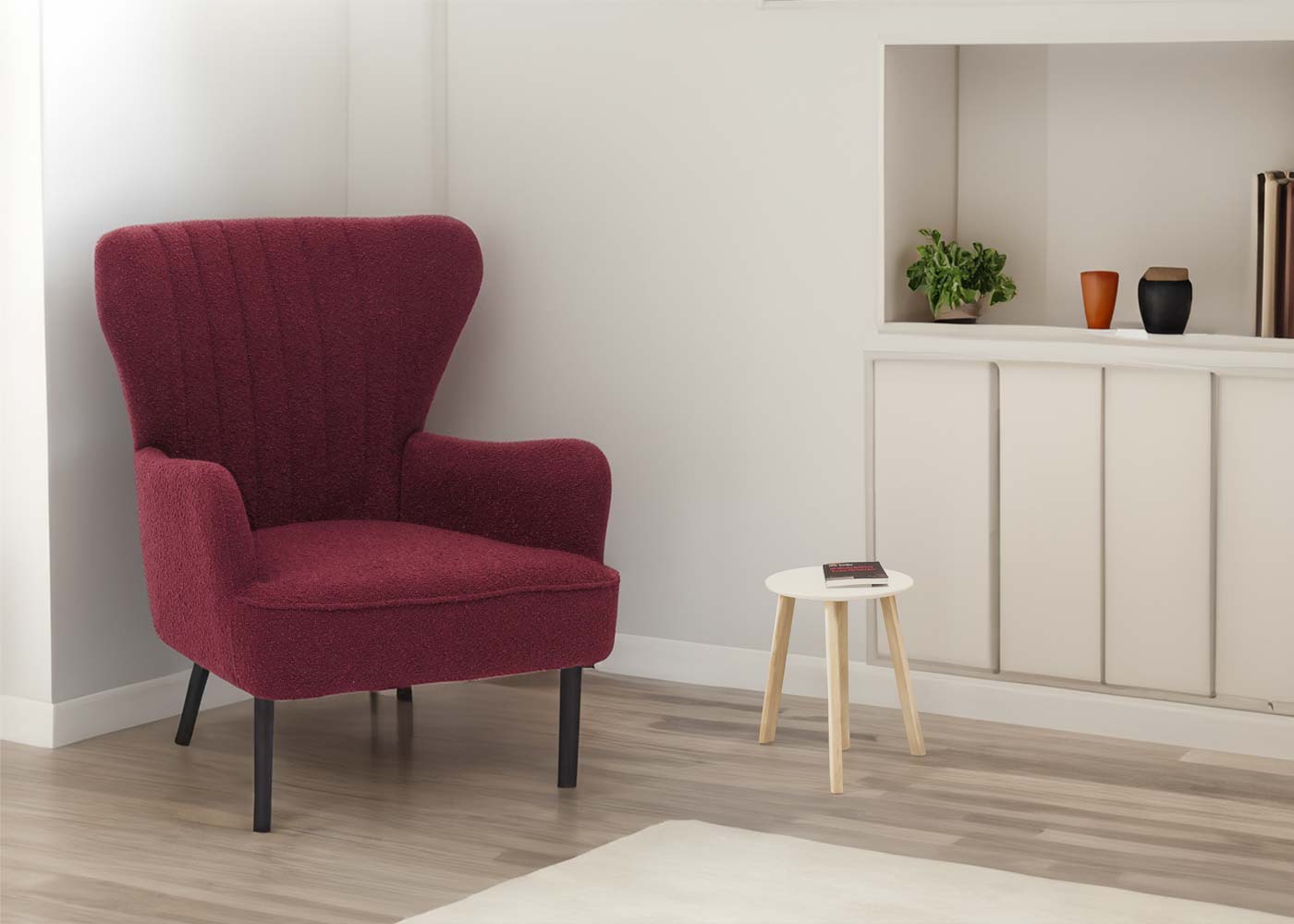 Cosmo Casa - Loungestoel - Cocktail-Vleugelfauteuil - Gestoffeerde Retro Vintage Stoel - Boucle Stof - 600gm - Bordeaux