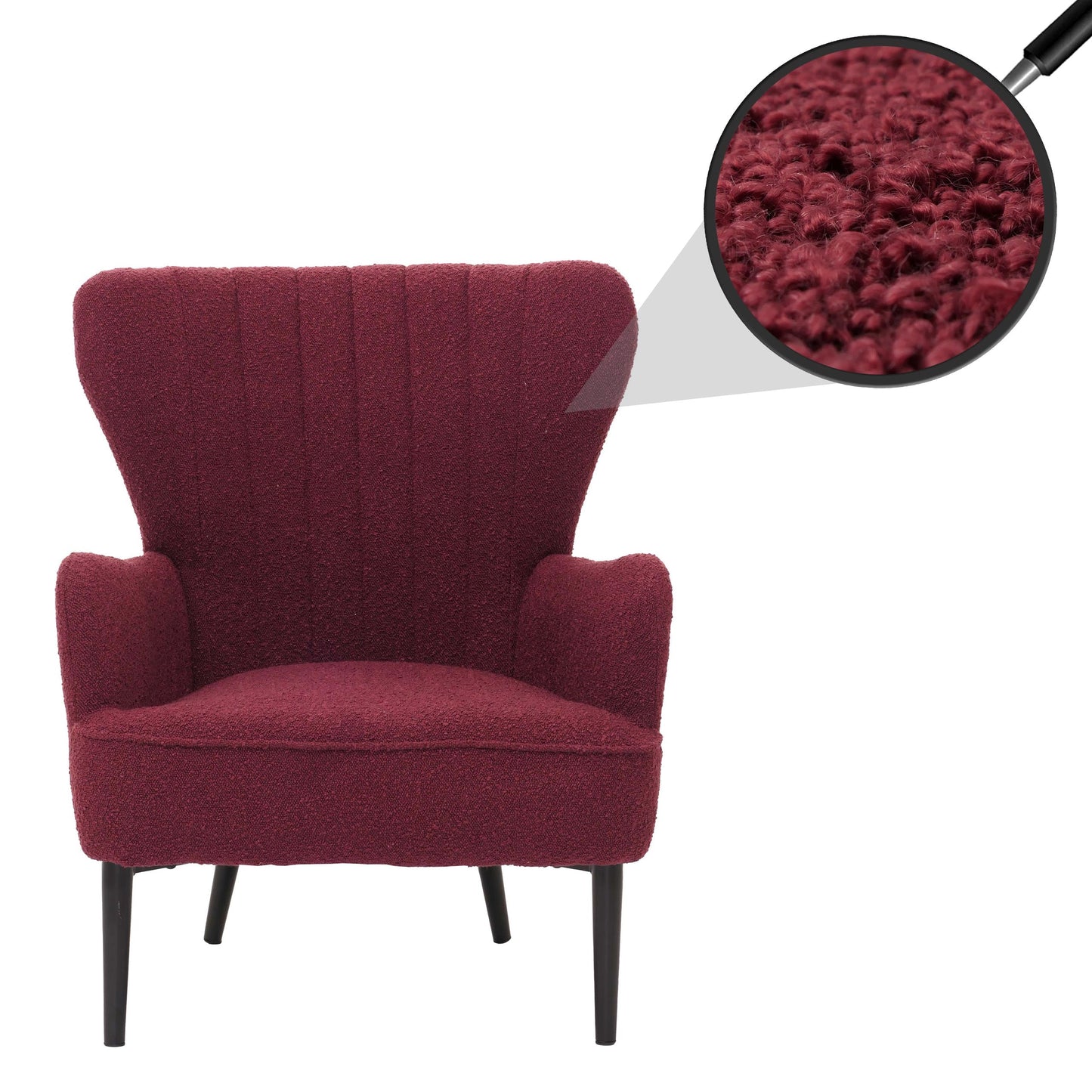 Cosmo Casa - Loungestoel - Cocktail-Vleugelfauteuil - Gestoffeerde Retro Vintage Stoel - Boucle Stof - 600gm - Bordeaux