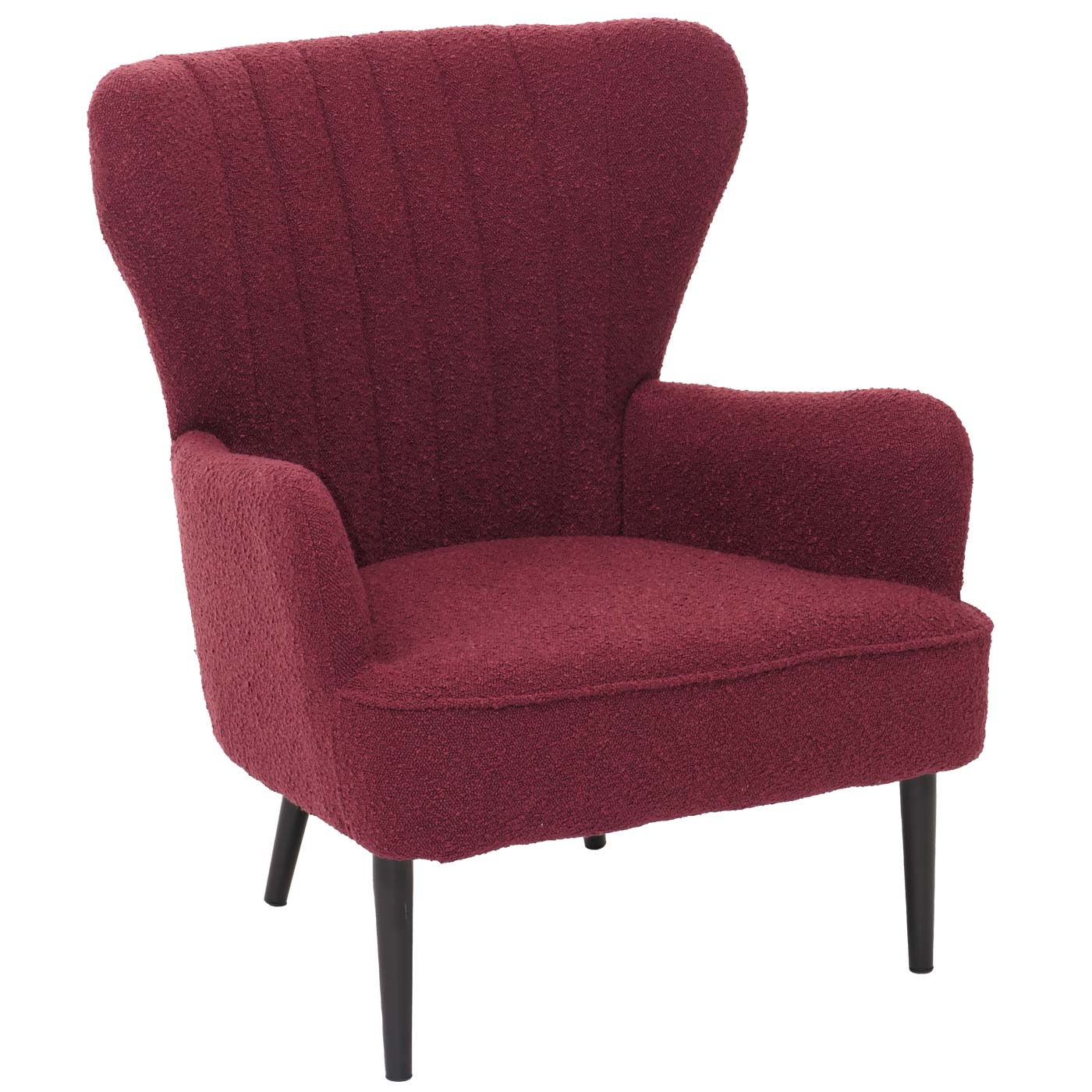 Cosmo Casa - Loungestoel - Cocktail-Vleugelfauteuil - Gestoffeerde Retro Vintage Stoel - Boucle Stof - 600gm - Bordeaux