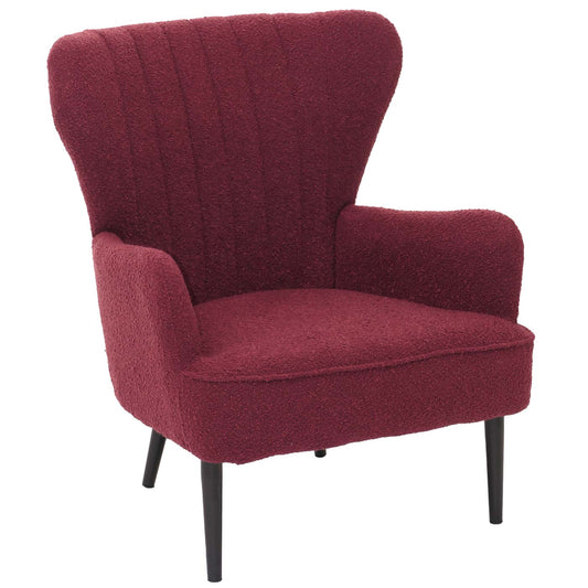 Cosmo Casa - Loungestoel - Cocktail-Vleugelfauteuil - Gestoffeerde Retro Vintage Stoel - Boucle Stof - 600gm - Bordeaux