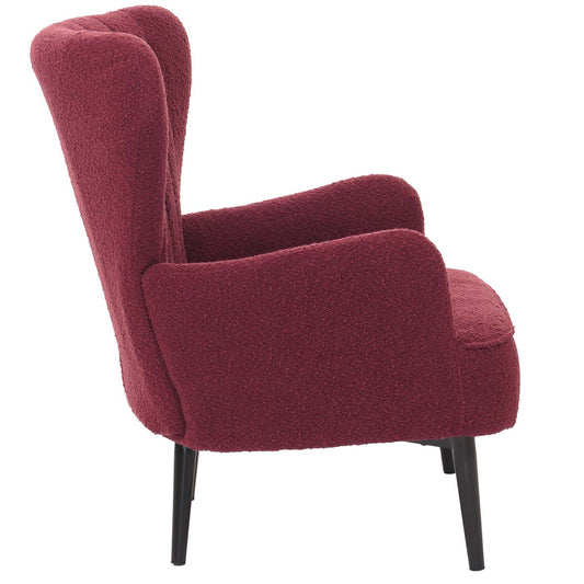 Cosmo Casa - Loungestoel - Cocktail-Vleugelfauteuil - Gestoffeerde Retro Vintage Stoel - Boucle Stof - 600gm - Bordeaux