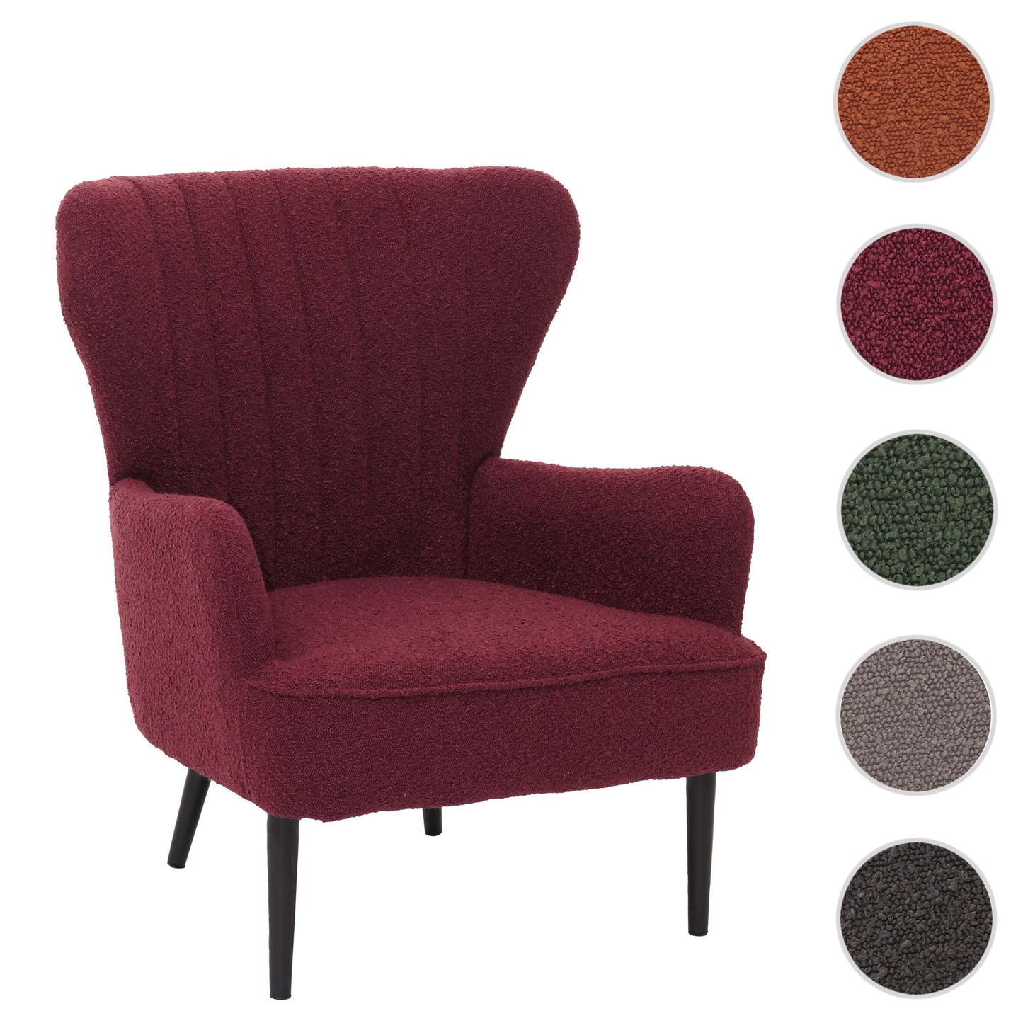Cosmo Casa - Loungestoel - Cocktail-Vleugelfauteuil - Gestoffeerde Retro Vintage Stoel - Boucle Stof - 600gm - Bordeaux