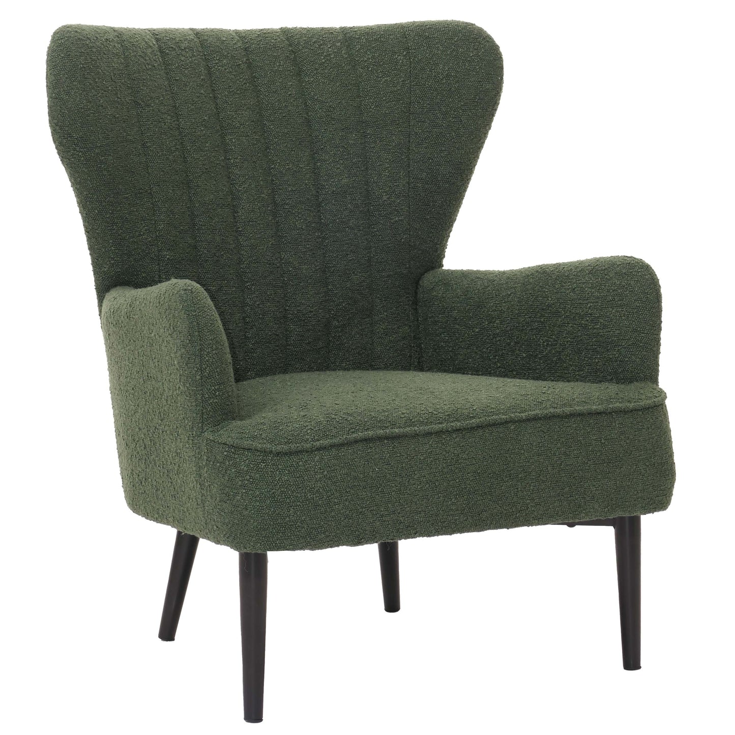 Cosmo Casa - Loungestoel - Cocktail-Vleugelfauteuil - Gestoffeerde Retro Vintage Stoel - Boucle Stof - 600gm - Groen