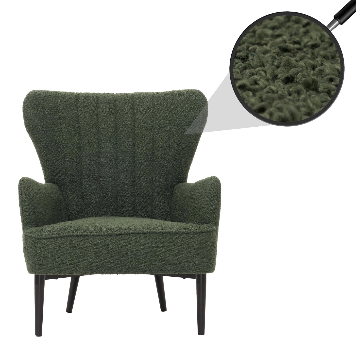Cosmo Casa - Loungestoel - Cocktail-Vleugelfauteuil - Gestoffeerde Retro Vintage Stoel - Boucle Stof - 600gm - Groen