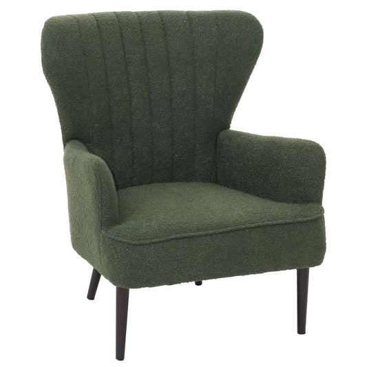 Cosmo Casa - Loungestoel - Cocktail-Vleugelfauteuil - Gestoffeerde Retro Vintage Stoel - Boucle Stof - 600gm - Groen
