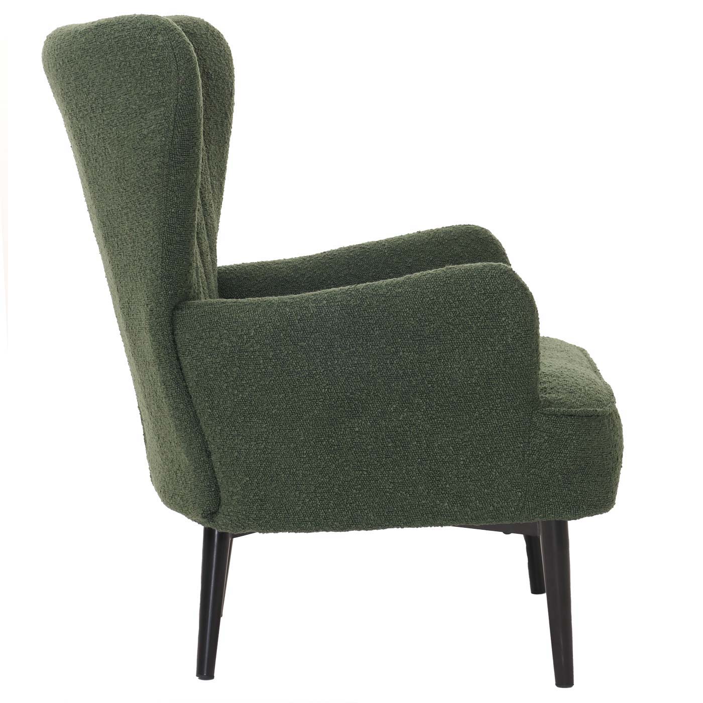 Cosmo Casa - Loungestoel - Cocktail-Vleugelfauteuil - Gestoffeerde Retro Vintage Stoel - Boucle Stof - 600gm - Groen