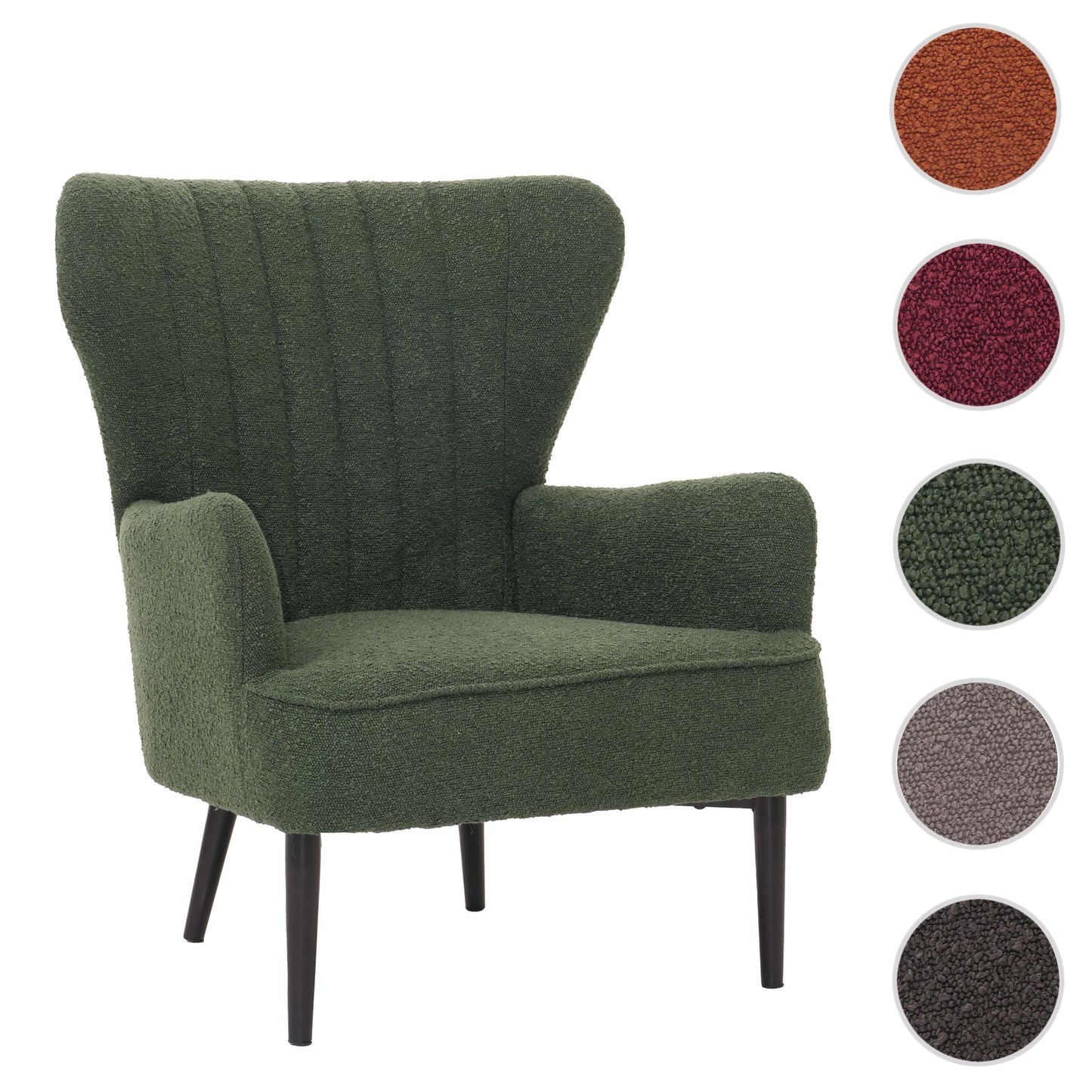 Cosmo Casa - Loungestoel - Cocktail-Vleugelfauteuil - Gestoffeerde Retro Vintage Stoel - Boucle Stof - 600gm - Groen
