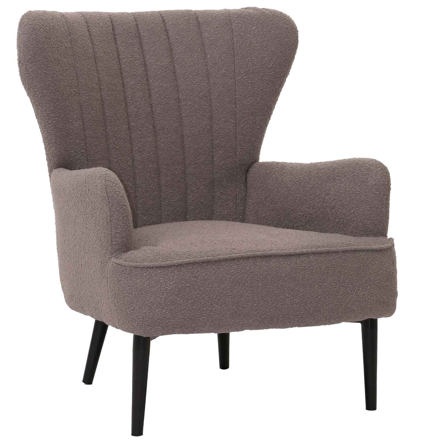 Cosmo Casa - Loungestoel - Cocktail-Vleugelfauteuil - Gestoffeerde Retro Vintage Stoel - Boucle Stof - 600gm - Lichtgrijs