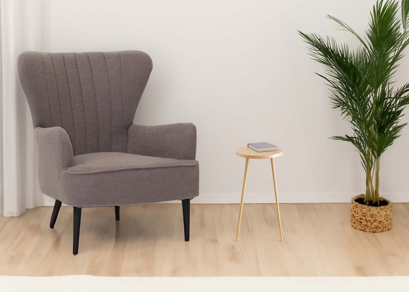 Cosmo Casa - Loungestoel - Cocktail-Vleugelfauteuil - Gestoffeerde Retro Vintage Stoel - Boucle Stof - 600gm - Lichtgrijs