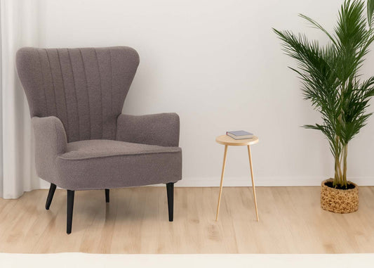 Cosmo Casa - Loungestoel - Cocktail-Vleugelfauteuil - Gestoffeerde Retro Vintage Stoel - Boucle Stof - 600gm - Lichtgrijs