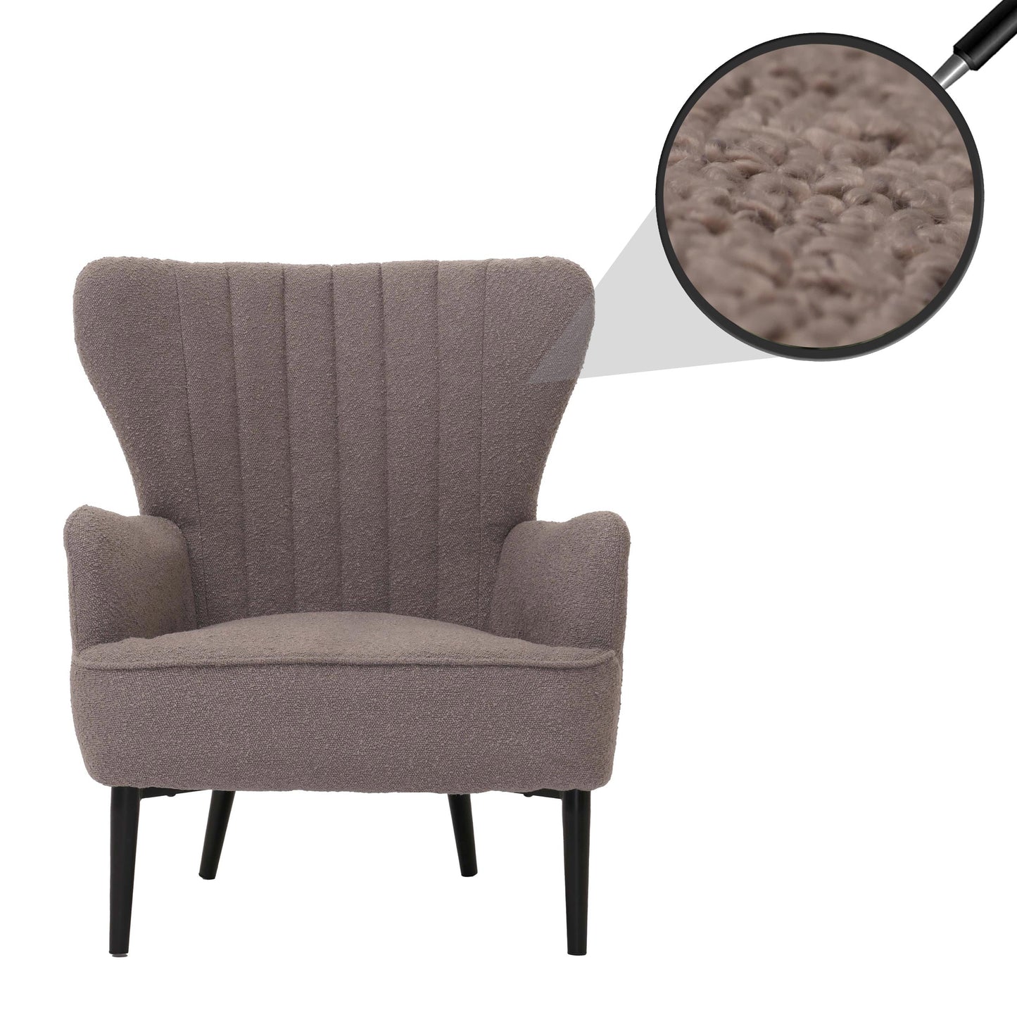 Cosmo Casa - Loungestoel - Cocktail-Vleugelfauteuil - Gestoffeerde Retro Vintage Stoel - Boucle Stof - 600gm - Lichtgrijs