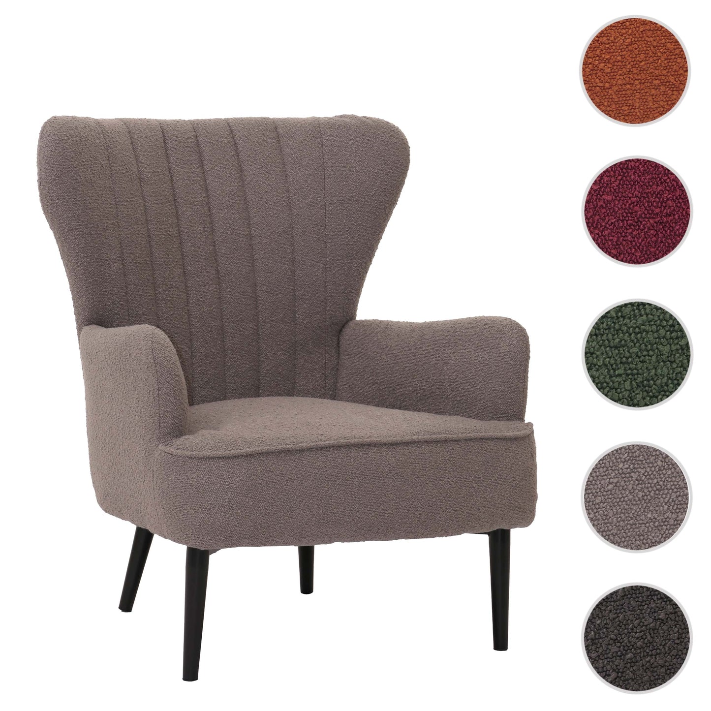Cosmo Casa - Loungestoel - Cocktail-Vleugelfauteuil - Gestoffeerde Retro Vintage Stoel - Boucle Stof - 600gm - Lichtgrijs