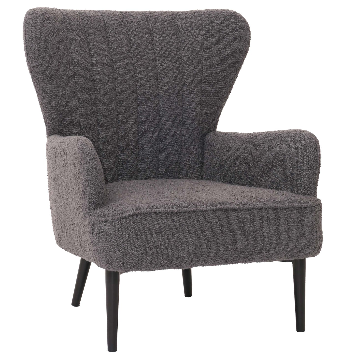 Cosmo Casa - Loungestoel - Cocktail-Vleugelfauteuil - Gestoffeerde Retro Vintage Stoel - Boucle Stof - 600gm - Donkergrijs