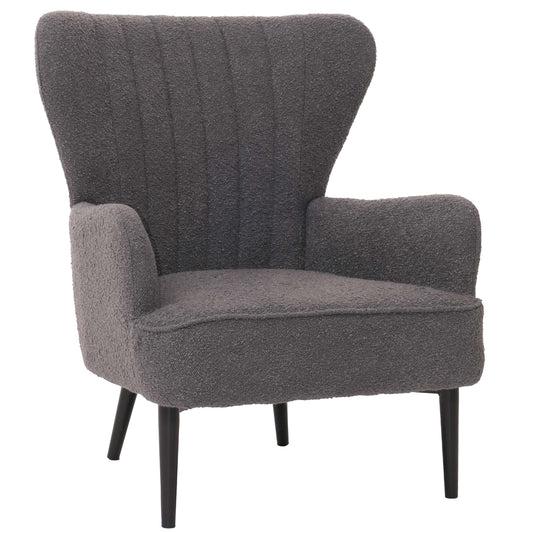 Cosmo Casa - Loungestoel - Cocktail-Vleugelfauteuil - Gestoffeerde Retro Vintage Stoel - Boucle Stof - 600gm - Donkergrijs