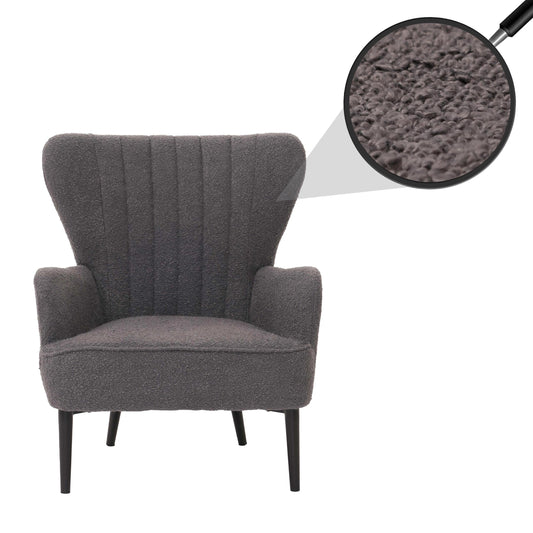 Cosmo Casa - Loungestoel - Cocktail-Vleugelfauteuil - Gestoffeerde Retro Vintage Stoel - Boucle Stof - 600gm - Donkergrijs