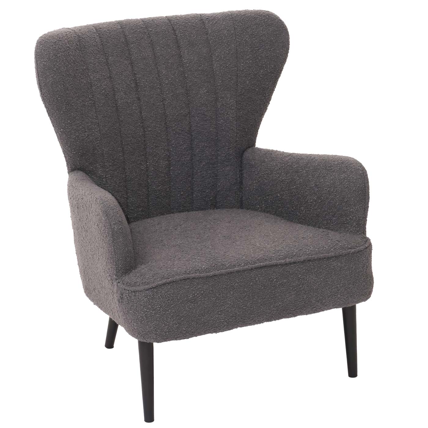 Cosmo Casa - Loungestoel - Cocktail-Vleugelfauteuil - Gestoffeerde Retro Vintage Stoel - Boucle Stof - 600gm - Donkergrijs