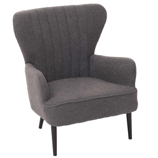 Cosmo Casa - Loungestoel - Cocktail-Vleugelfauteuil - Gestoffeerde Retro Vintage Stoel - Boucle Stof - 600gm - Donkergrijs