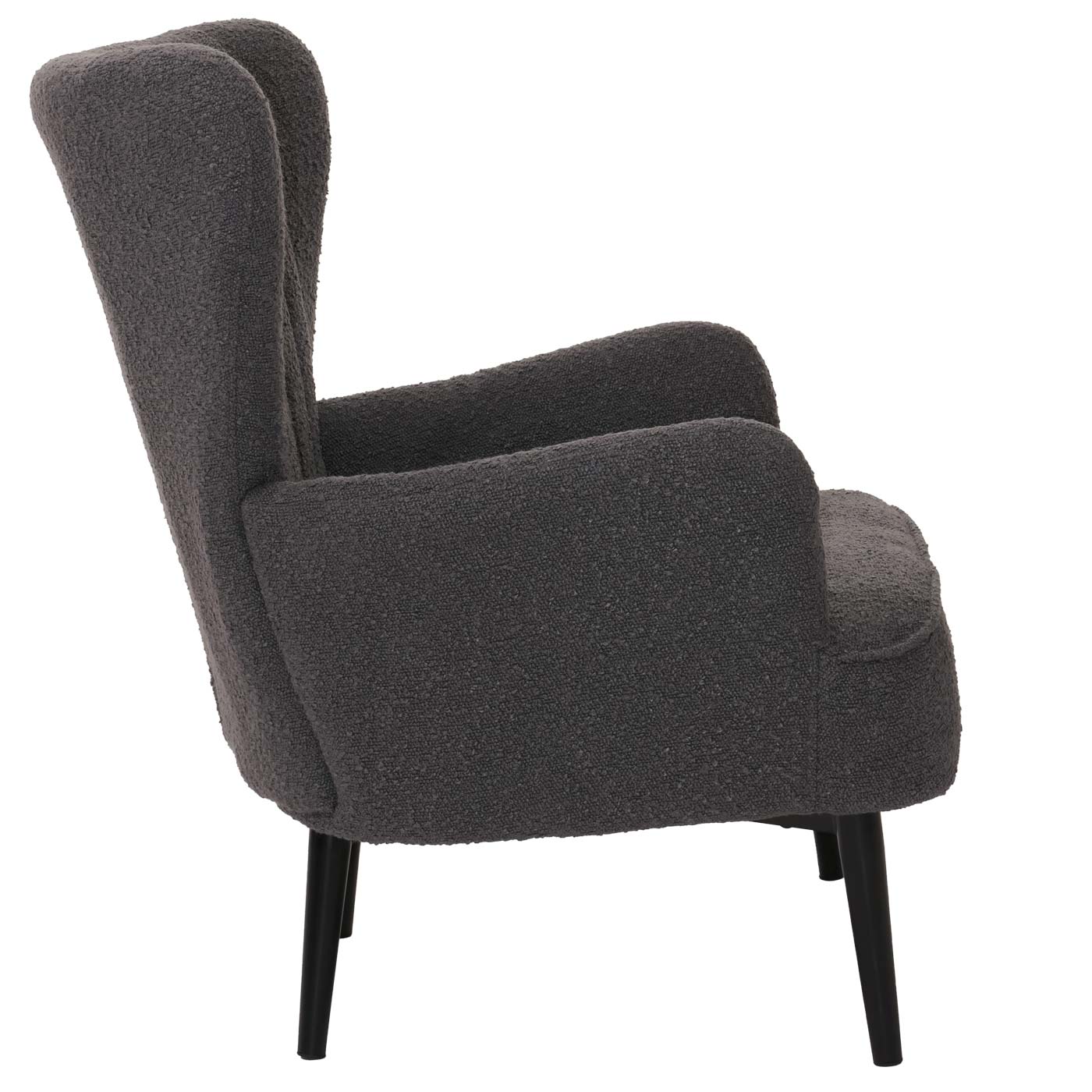 Cosmo Casa - Loungestoel - Cocktail-Vleugelfauteuil - Gestoffeerde Retro Vintage Stoel - Boucle Stof - 600gm - Donkergrijs