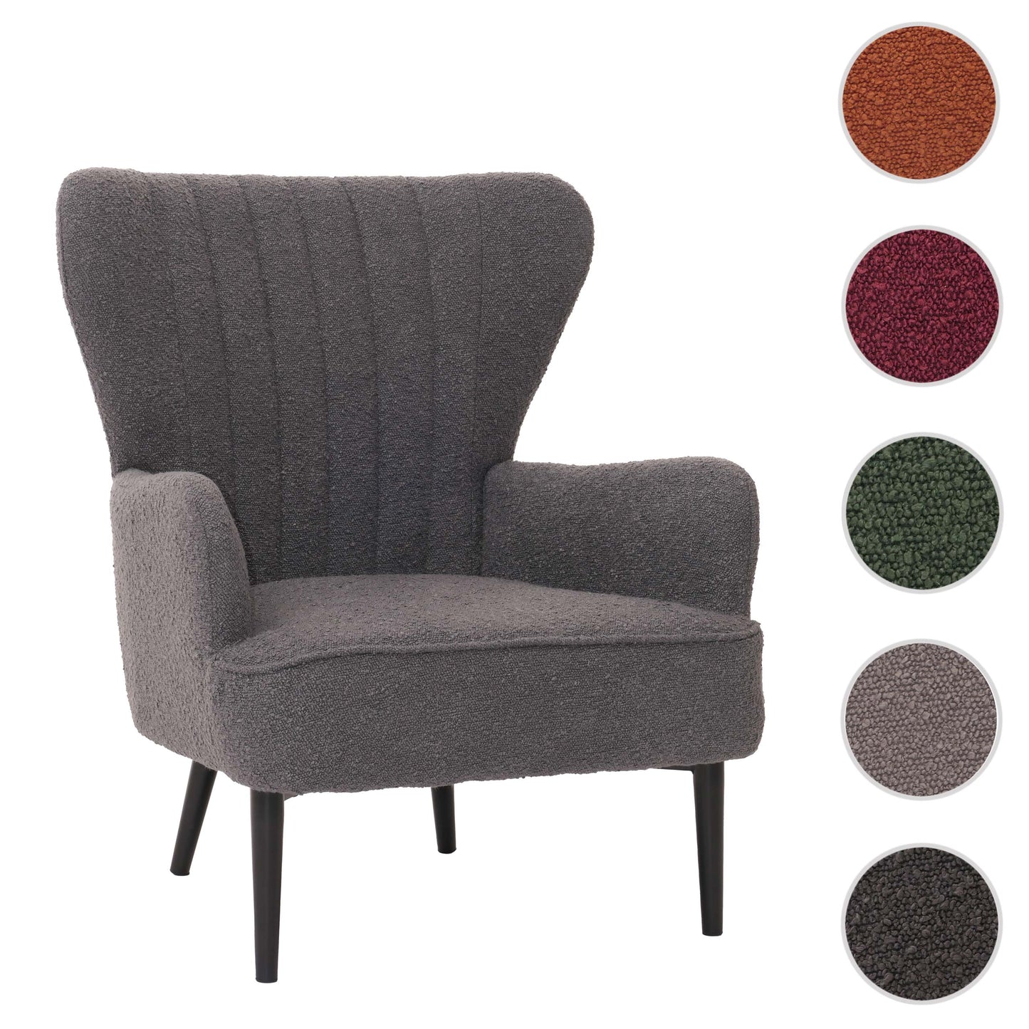 Cosmo Casa - Loungestoel - Cocktail-Vleugelfauteuil - Gestoffeerde Retro Vintage Stoel - Boucle Stof - 600gm - Donkergrijs