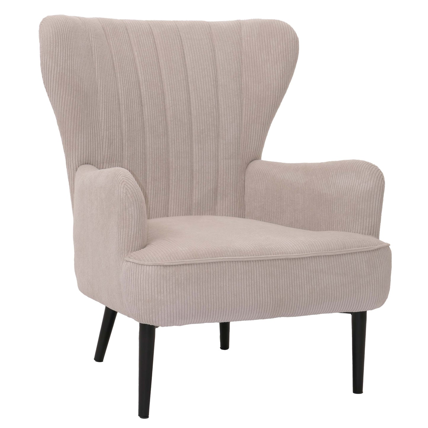 Cosmo Casa - Loungestoel - Cocktail-Vleugelfauteuil - Gestoffeerde Retro Vintage Stoel - Koord Stof - 290gm - Beige