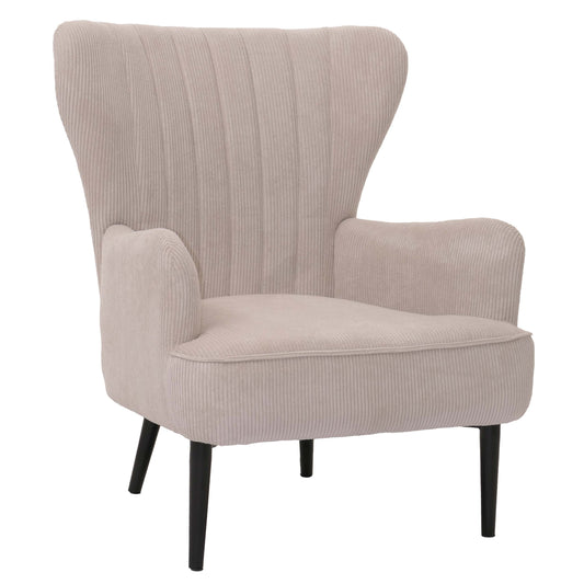 Cosmo Casa - Loungestoel - Cocktail-Vleugelfauteuil - Gestoffeerde Retro Vintage Stoel - Koord Stof - 290gm - Beige