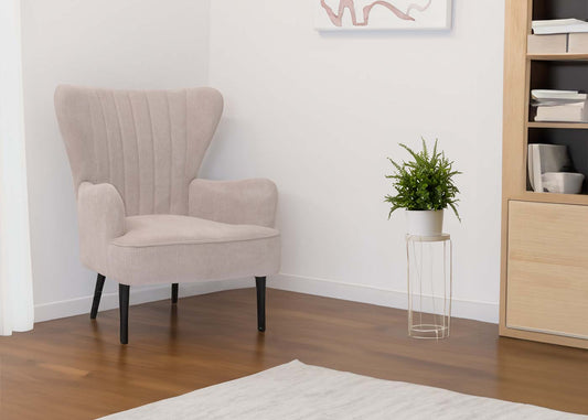 Cosmo Casa - Loungestoel - Cocktail-Vleugelfauteuil - Gestoffeerde Retro Vintage Stoel - Koord Stof - 290gm - Beige