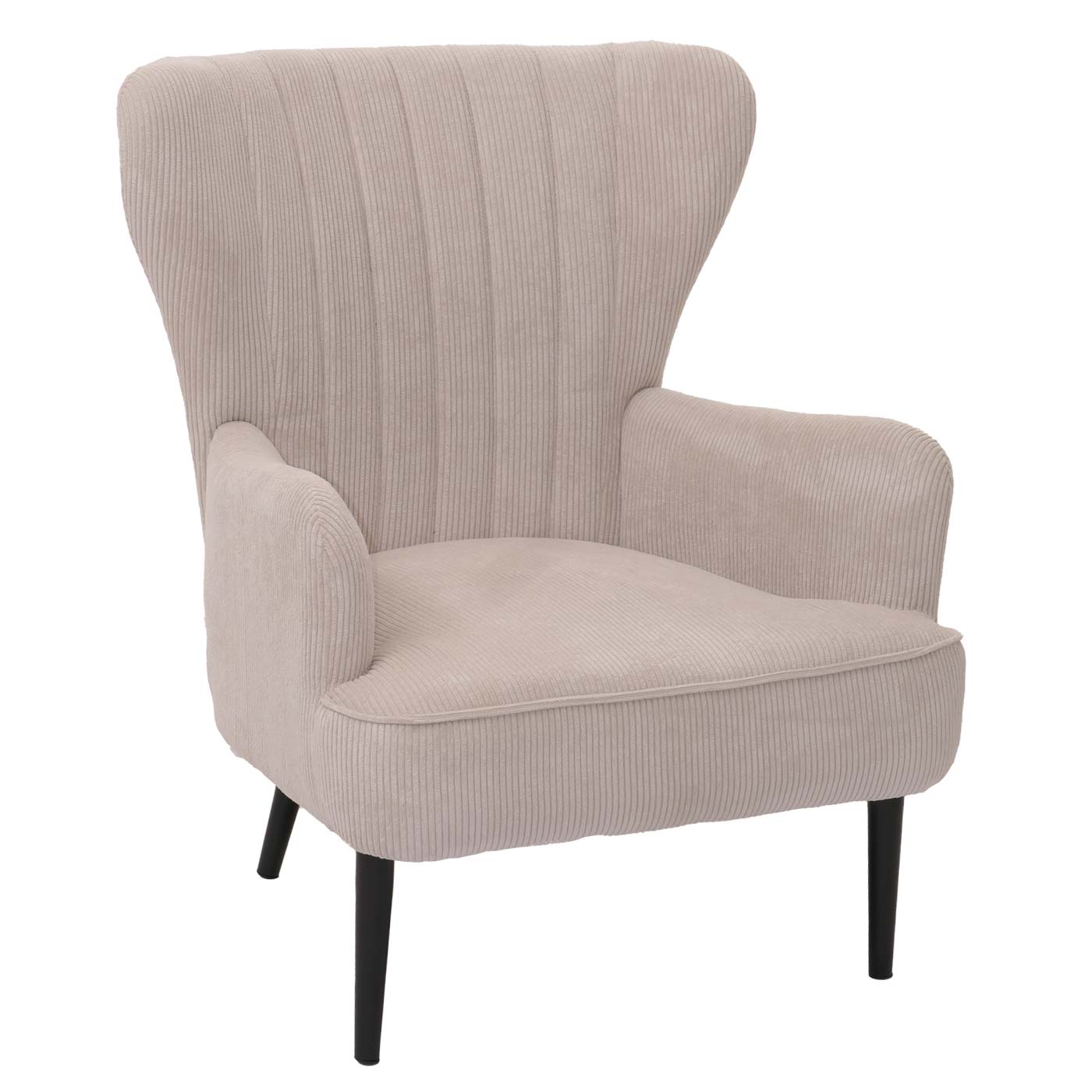 Cosmo Casa - Loungestoel - Cocktail-Vleugelfauteuil - Gestoffeerde Retro Vintage Stoel - Koord Stof - 290gm - Beige