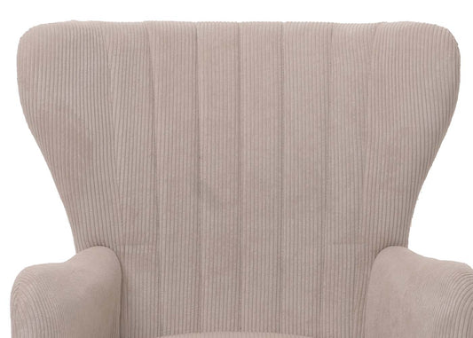 Cosmo Casa - Loungestoel - Cocktail-Vleugelfauteuil - Gestoffeerde Retro Vintage Stoel - Koord Stof - 290gm - Beige