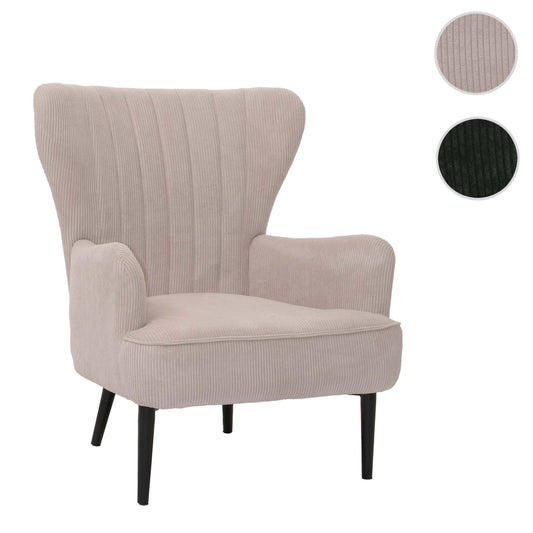 Cosmo Casa - Loungestoel - Cocktail-Vleugelfauteuil - Gestoffeerde Retro Vintage Stoel - Koord Stof - 290gm - Beige