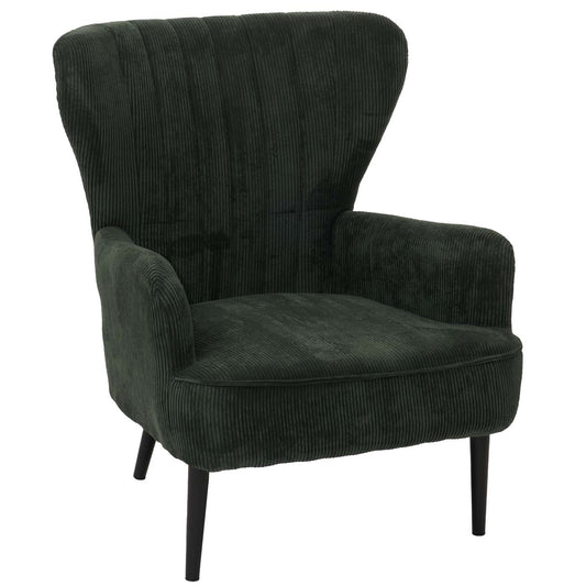 Cosmo Casa - Loungestoel - Cocktail-Vleugelfauteuil - Gestoffeerde Retro Vintage Stoel - Koord Stof - 290gm - Donkergroen