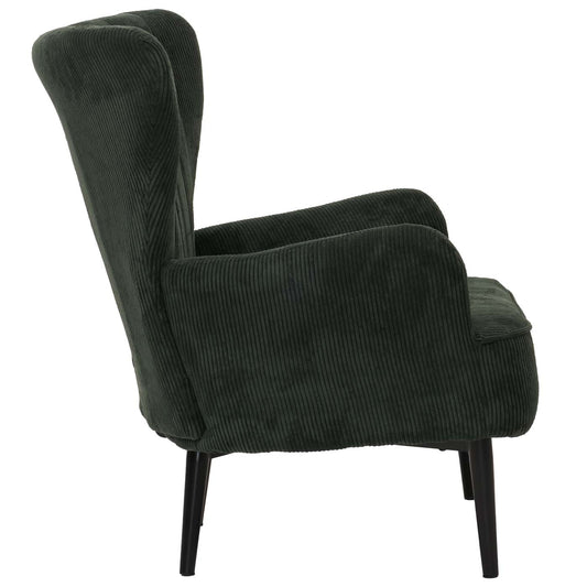 Cosmo Casa - Loungestoel - Cocktail-Vleugelfauteuil - Gestoffeerde Retro Vintage Stoel - Koord Stof - 290gm - Donkergroen