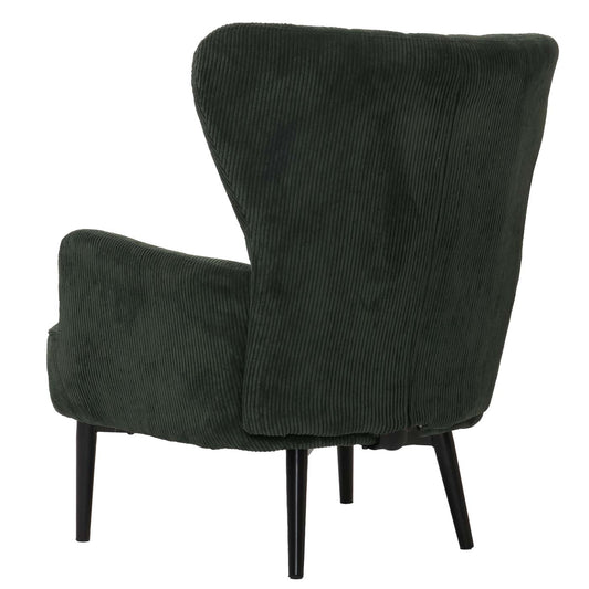 Cosmo Casa - Loungestoel - Cocktail-Vleugelfauteuil - Gestoffeerde Retro Vintage Stoel - Koord Stof - 290gm - Donkergroen
