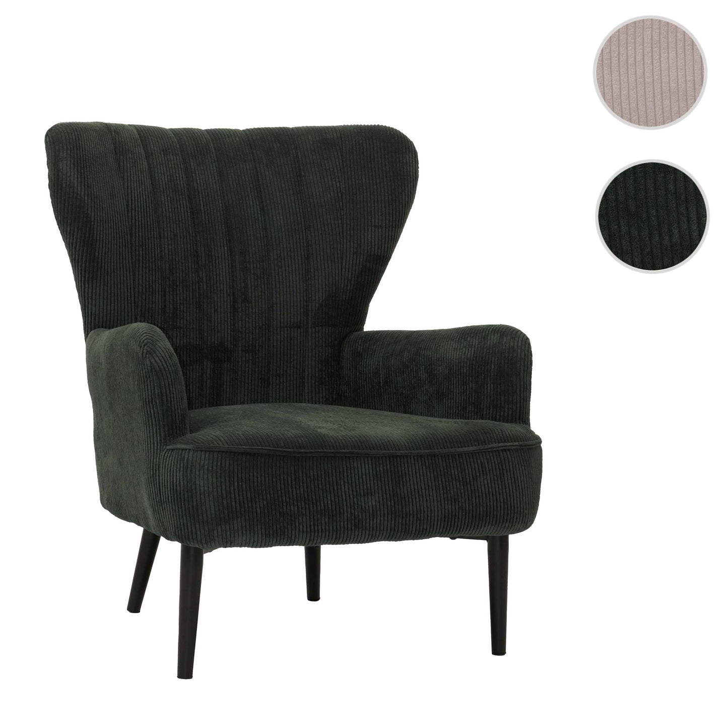 Cosmo Casa - Loungestoel - Cocktail-Vleugelfauteuil - Gestoffeerde Retro Vintage Stoel - Koord Stof - 290gm - Donkergroen