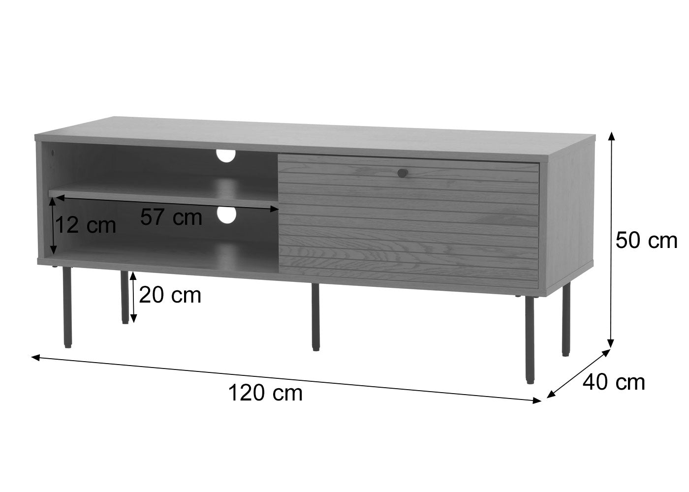 Cosmo Casa - TV-rek - Lowboard TV-meubel - Scandinavische Stijl - Metaal - Hout Melamine - Donkerbruin - 50x120x40cm