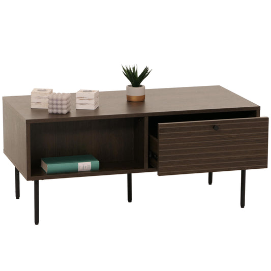 Cosmo Casa - Salontafel - Woonkamertafel - Salontafel - Scandinavische Stijl - Metaal - Hout Melamine - Donkerbruin - 45x100x50cm