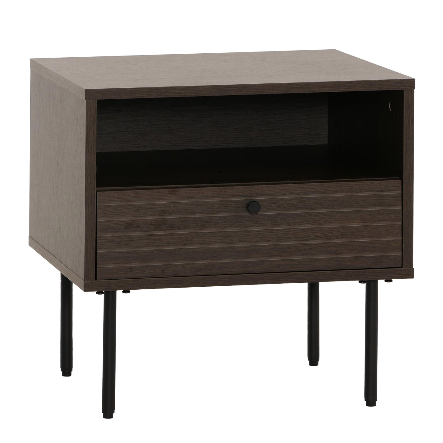 Cosmo Casa - Nachtkastje - Lade - Scandinavische Stijl - Metaal - Hout Melamine - Donkerbruin - 50x40x50cm