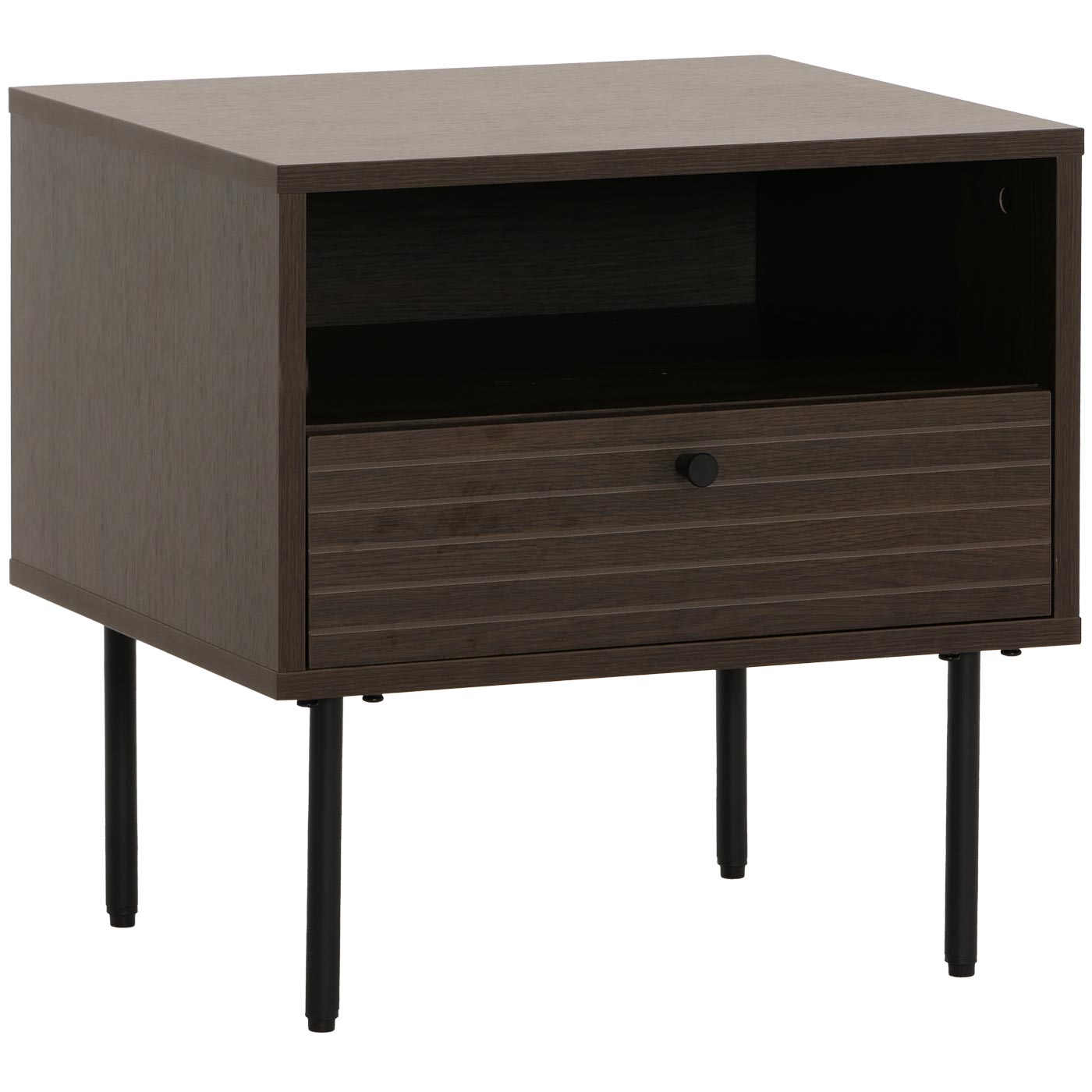 Cosmo Casa - Nachtkastje - Lade - Scandinavische Stijl - Metaal - Hout Melamine - Donkerbruin - 50x40x50cm