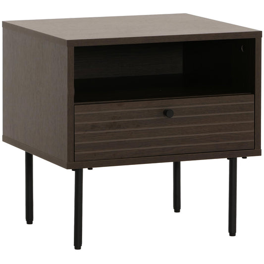 Cosmo Casa - Nachtkastje - Lade - Scandinavische Stijl - Metaal - Hout Melamine - Donkerbruin - 50x40x50cm