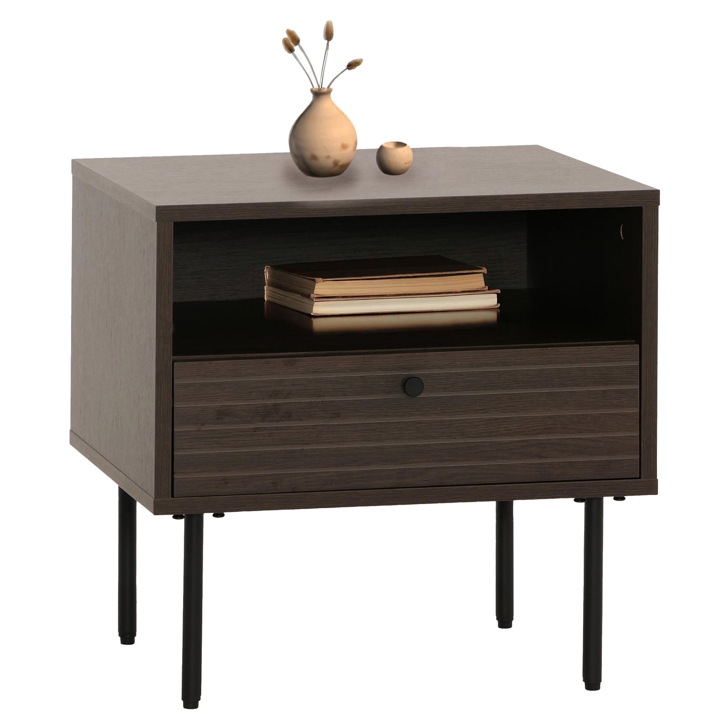 Cosmo Casa - Nachtkastje - Lade - Scandinavische Stijl - Metaal - Hout Melamine - Donkerbruin - 50x40x50cm