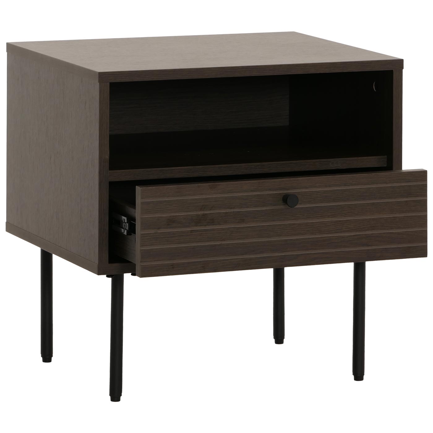 Cosmo Casa - Nachtkastje - Lade - Scandinavische Stijl - Metaal - Hout Melamine - Donkerbruin - 50x40x50cm