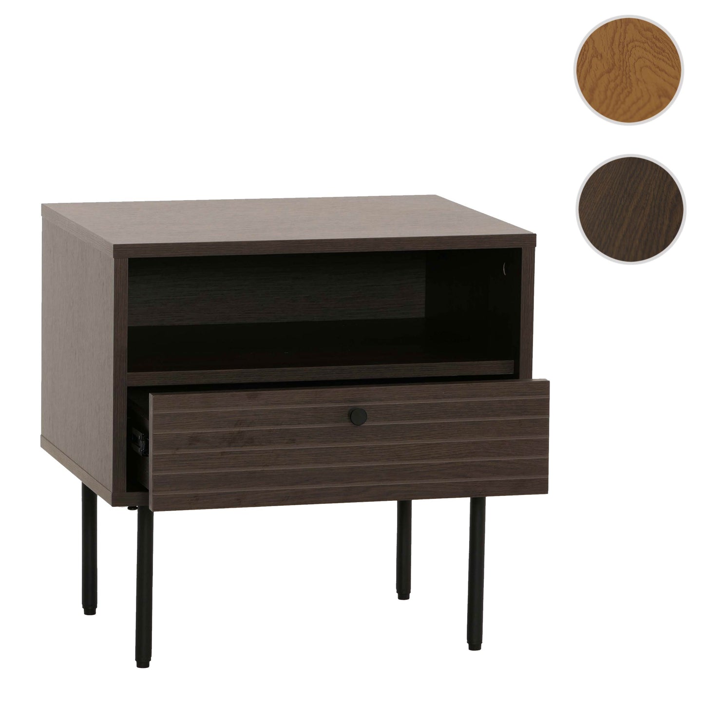 Cosmo Casa - Nachtkastje - Lade - Scandinavische Stijl - Metaal - Hout Melamine - Donkerbruin - 50x40x50cm