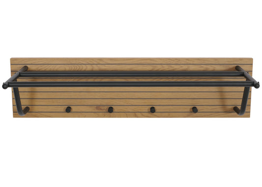 Cosmo Casa - Wandkapstok - 2 Kledingroedes - 4 Haken - Scandinavische Stijl - Metaal - Hout Melamine - Naturel - 20x80x27cm