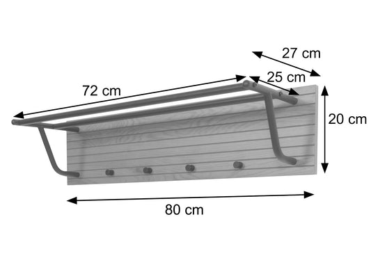 Cosmo Casa - Wandkapstok - 2 Kledingroedes - 4 Haken - Scandinavische Stijl - Metaal - Hout Melamine - Donkerbruin - 20x80x27cm
