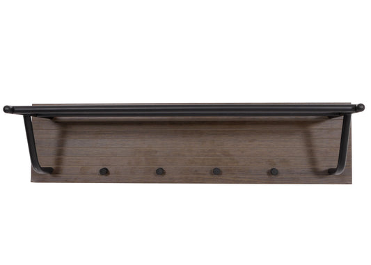 Cosmo Casa - Wandkapstok - 2 Kledingroedes - 4 Haken - Scandinavische Stijl - Metaal - Hout Melamine - Donkerbruin - 20x80x27cm