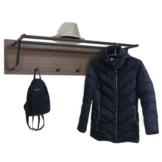 Cosmo Casa - Wandkapstok - 2 Kledingroedes - 4 Haken - Scandinavische Stijl - Metaal - Hout Melamine - Donkerbruin - 20x80x27cm