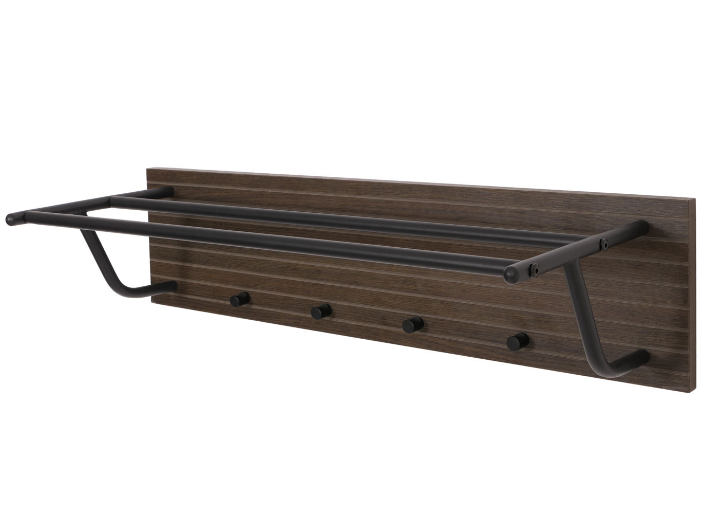 Cosmo Casa - Wandkapstok - 2 Kledingroedes - 4 Haken - Scandinavische Stijl - Metaal - Hout Melamine - Donkerbruin - 20x80x27cm