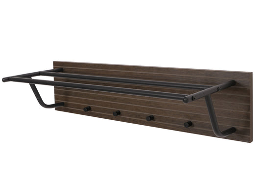 Cosmo Casa - Wandkapstok - 2 Kledingroedes - 4 Haken - Scandinavische Stijl - Metaal - Hout Melamine - Donkerbruin - 20x80x27cm