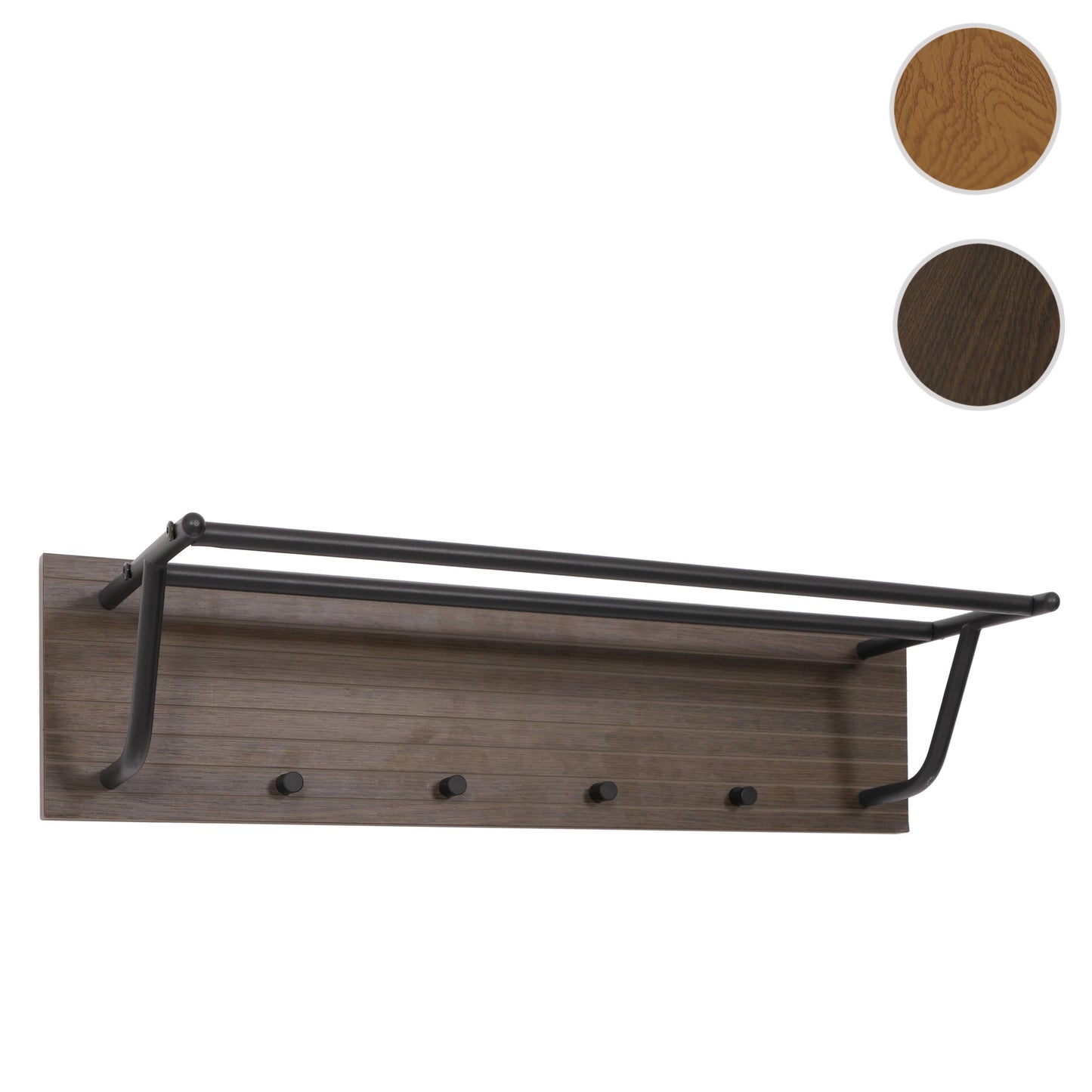 Cosmo Casa - Wandkapstok - 2 Kledingroedes - 4 Haken - Scandinavische Stijl - Metaal - Hout Melamine - Donkerbruin - 20x80x27cm